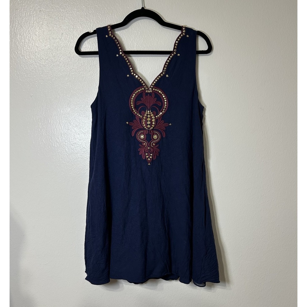 Lilly Pulitzer Owen Swing Dress V-Neck Navy Blue Embellished Resort Wear Size S